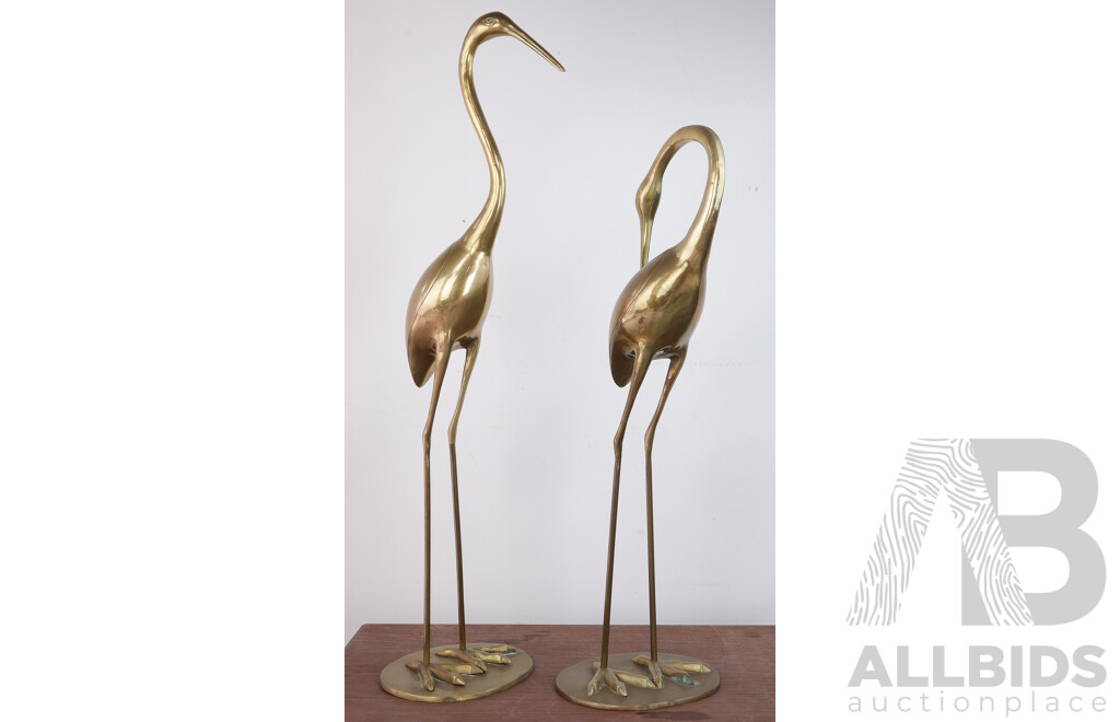 Vintage Pair of Large Brass Cranes