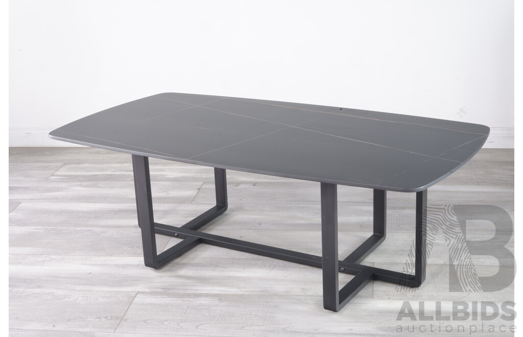 Contemporary Slate Top Coffee Table with Metal Base by Moran