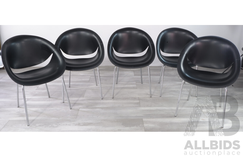 Five Black Moulded Plastic Orbit Chairs