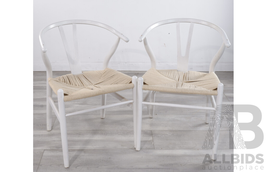 Pair of White Wishbone Style Chairs