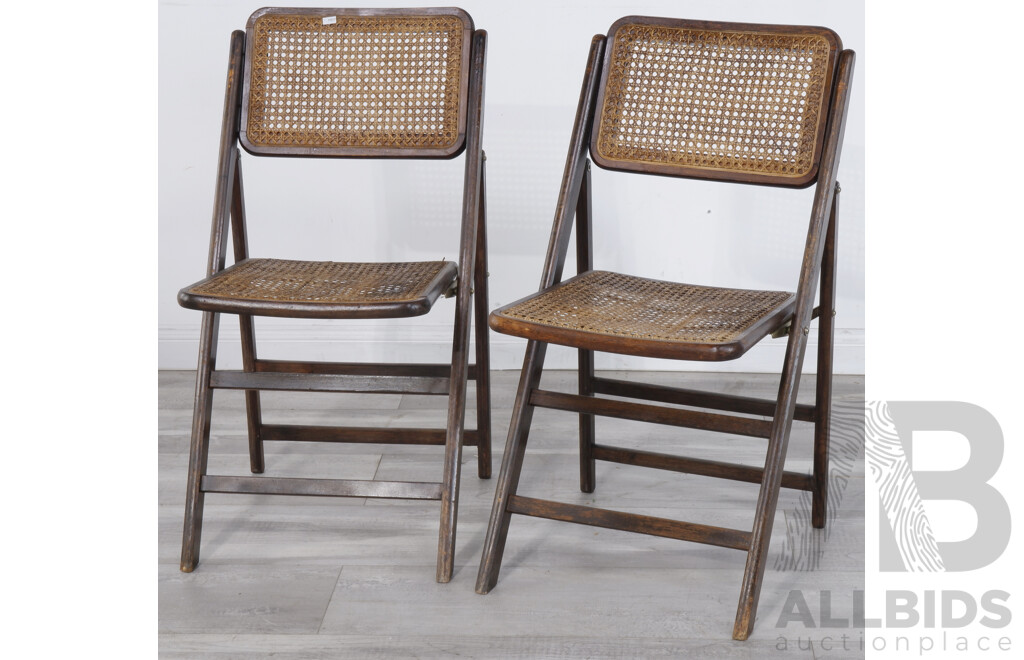 Pair of Vintage Folding Cane Chairs
