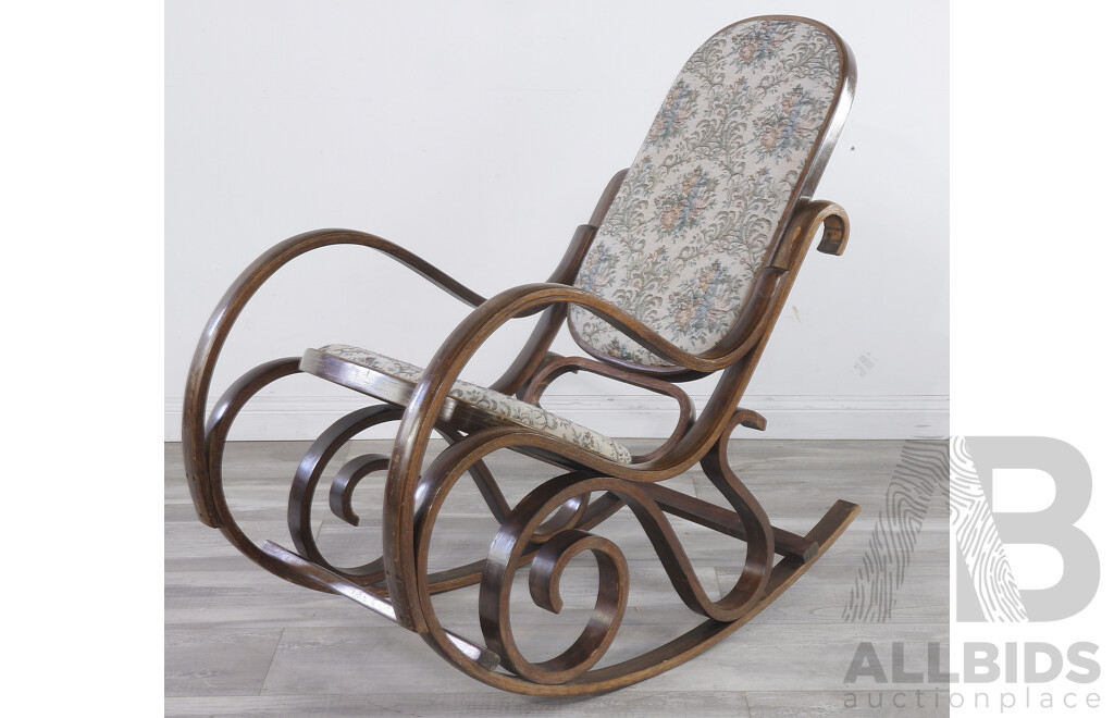 Vintage Bentwood Rocking Chair with Tapestry Upholstery