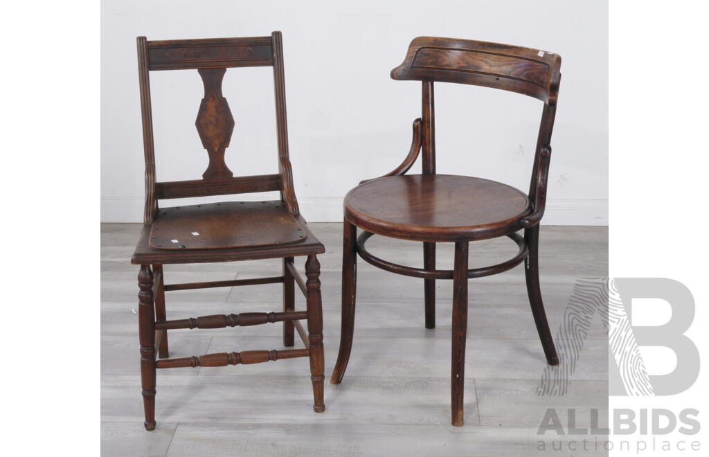Antique Fischel Bentwood Chair with Another Pressed Seat Chair