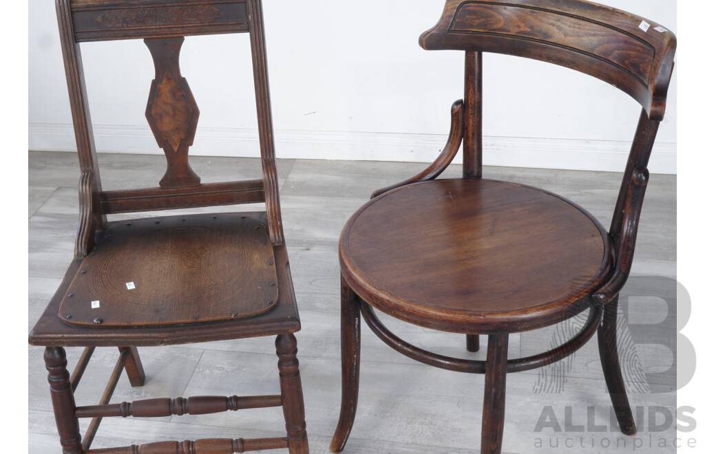 Antique Fischel Bentwood Chair with Another Pressed Seat Chair