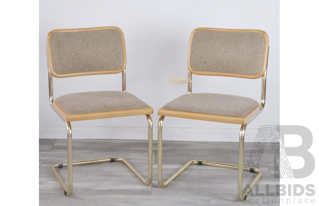 Pair of Gold Frame Cesca Style Cantilever Chairs