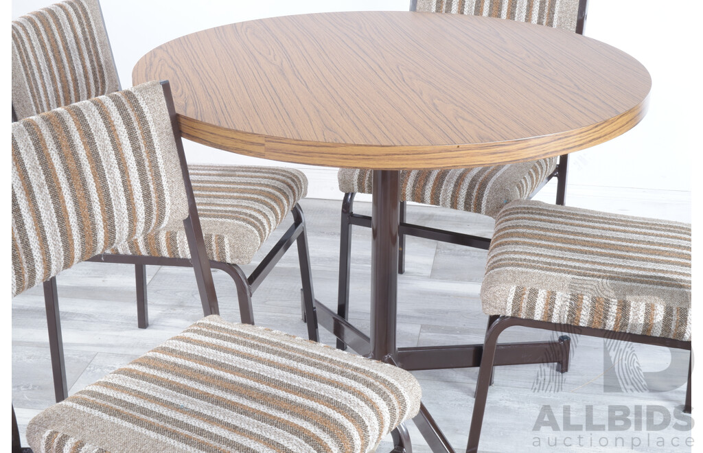 Retro Round Table and Four Striped Wool Chairs