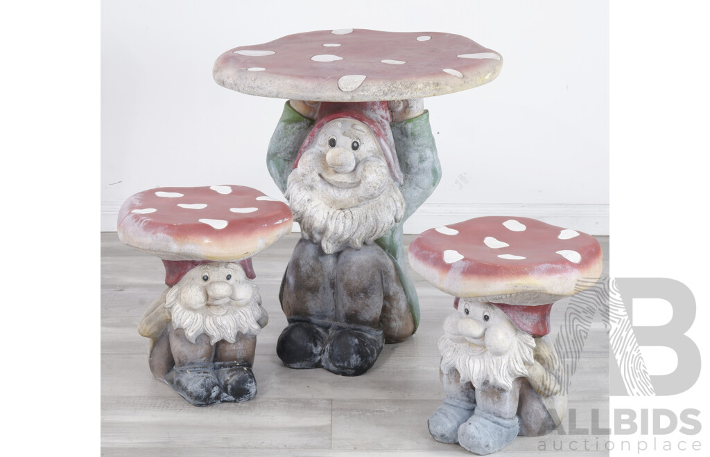 Vintage Mushroom and Gnome Outdoor Setting