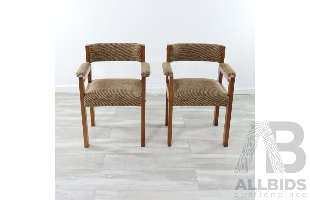 Pair of Retro Timber and Wool Carver Chairs