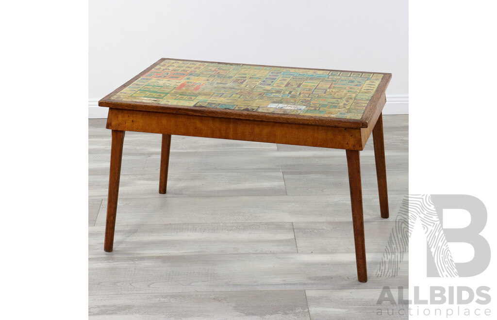 Unique Retro Coffee Table with Stamp Covered Top