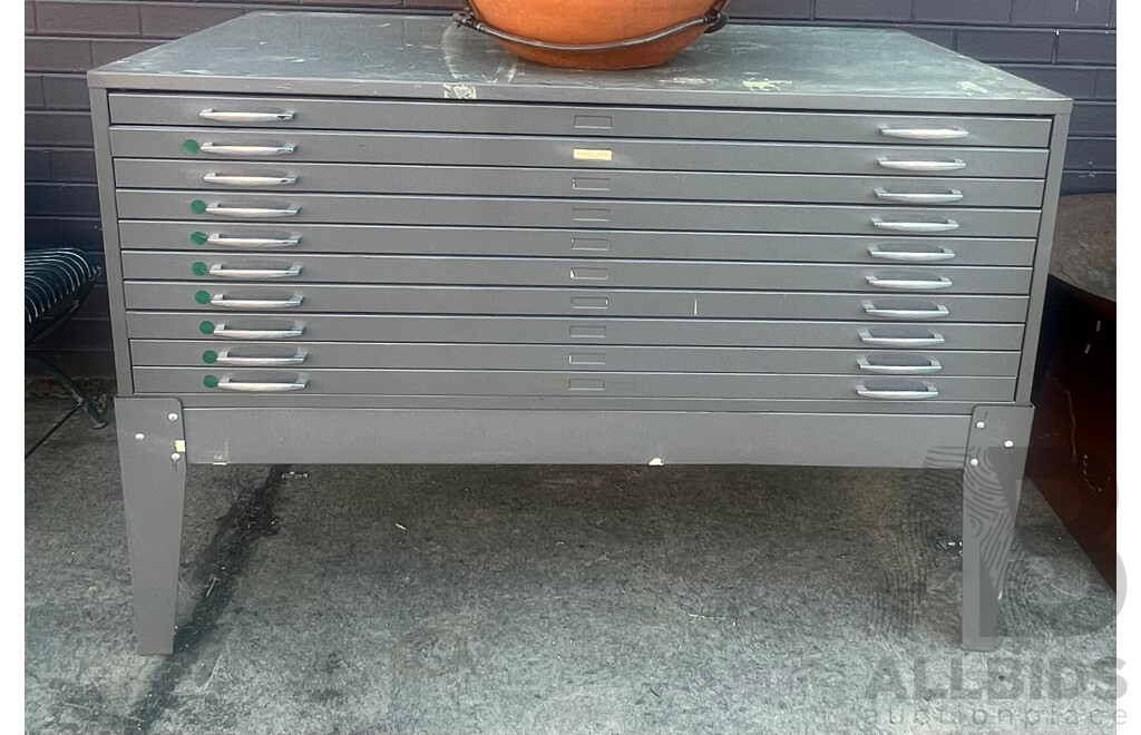 Industrial Metal Ten Drawer Plan Chest