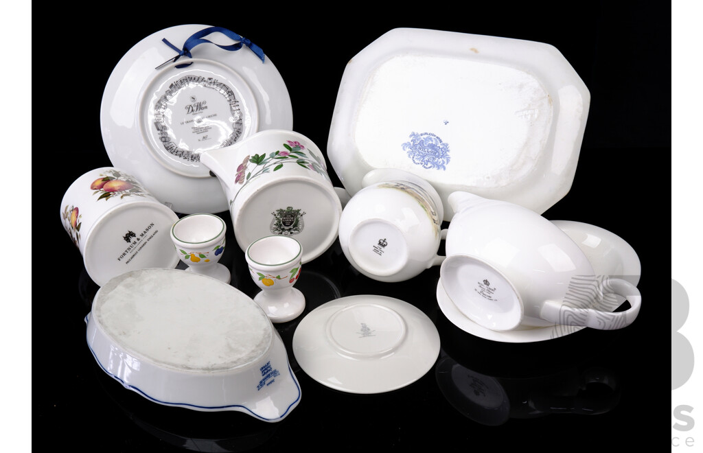 Collection Quality Porcelain Pieces Including Royal Albert Gravy Boat and Underplate, Fortnum & Mason Canister, Small Royal Doulton Plate on Larchmont Pattern and More