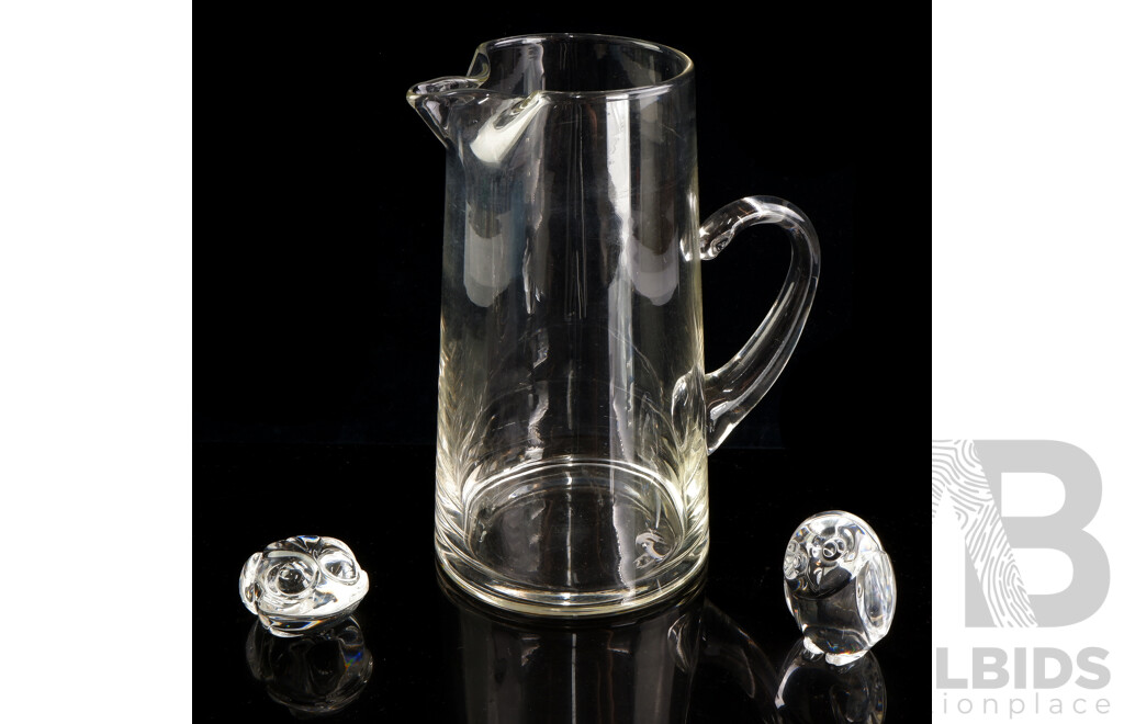 Glass Pitcher Along with Crystal Frog and Owl Figures