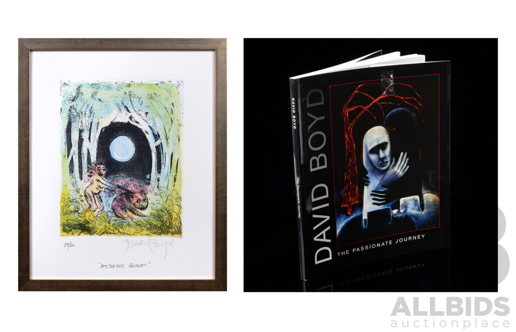 David Boyd (1924-2011), Mysterious Journey, Hand-Coloured Etching, 24 x 19 cm (image) together with Amadio, Nadine, David Boyd, 'The Passionate Journey', signed copy