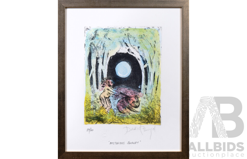 David Boyd (1924-2011), Mysterious Journey, Hand-Coloured Etching, 24 x 19 cm (image) together with Amadio, Nadine, David Boyd, 'The Passionate Journey', signed copy