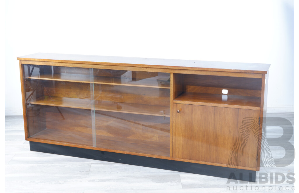 Vintage Timber Sideboard with Sliding Glass Doors