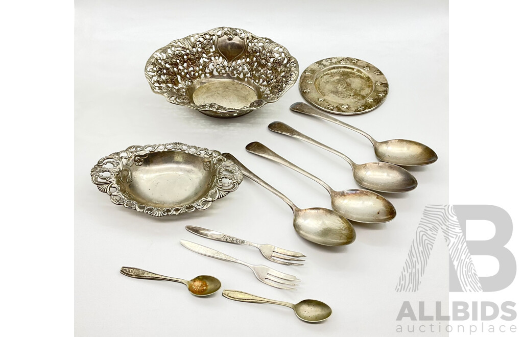 Three Silver Plated Bowls and Selectoin of Silver Plated Flaware