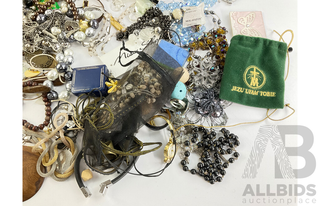 Collection of Costume Jewellery, Including Teak Jewellery Box