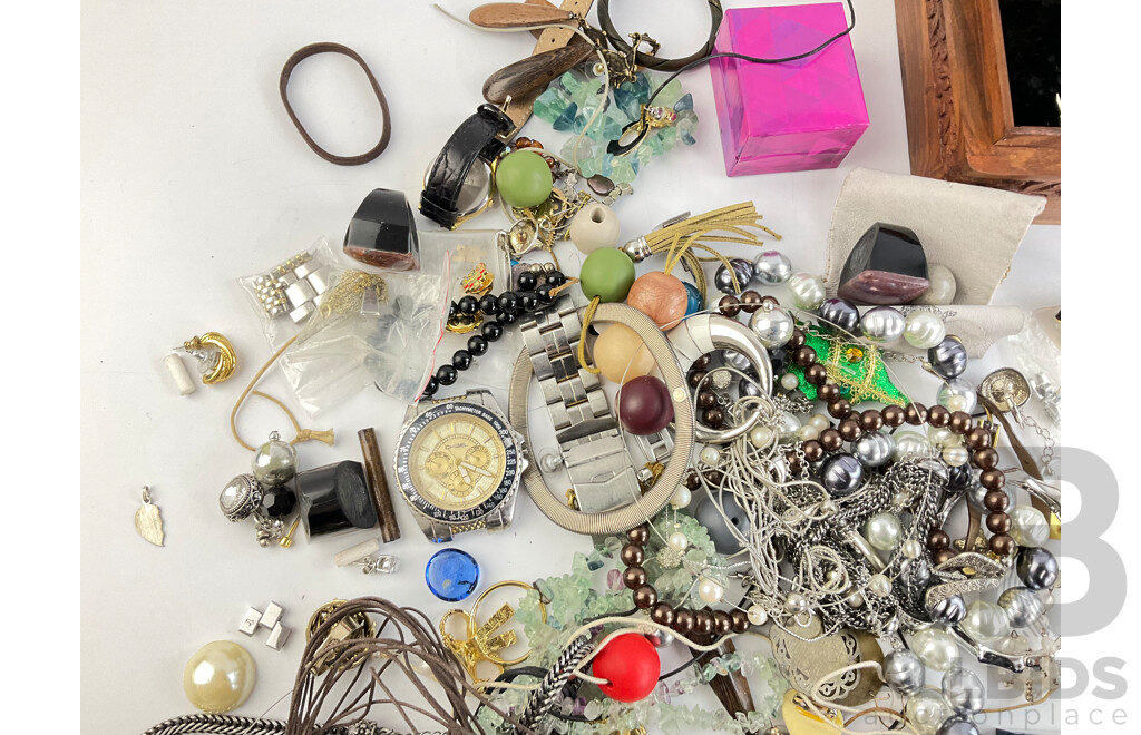 Collection of Costume Jewellery, Including Teak Jewellery Box