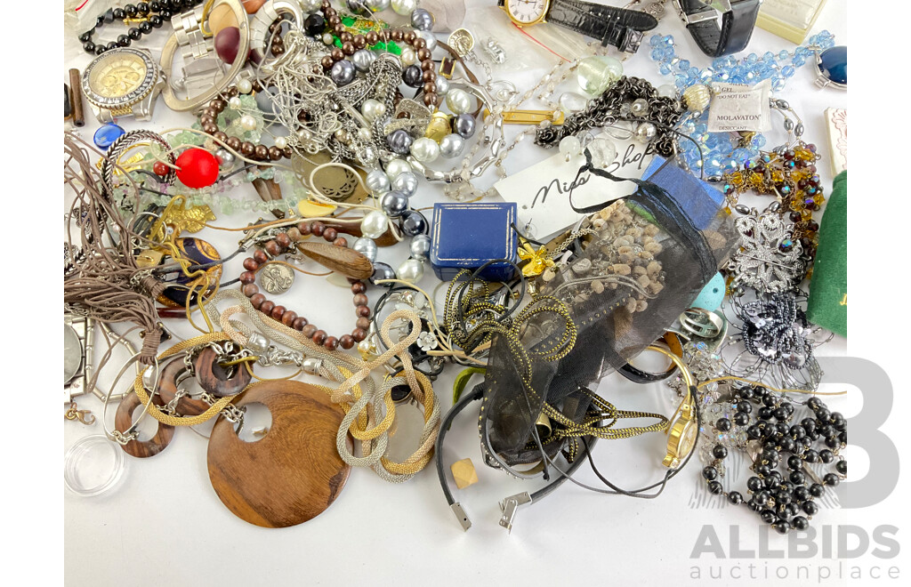 Collection of Costume Jewellery, Including Teak Jewellery Box