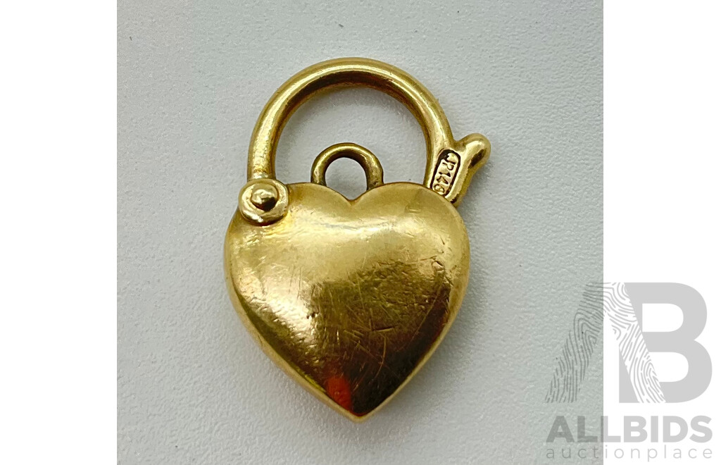 9ct Yellow Gold Heart Lock, 2g