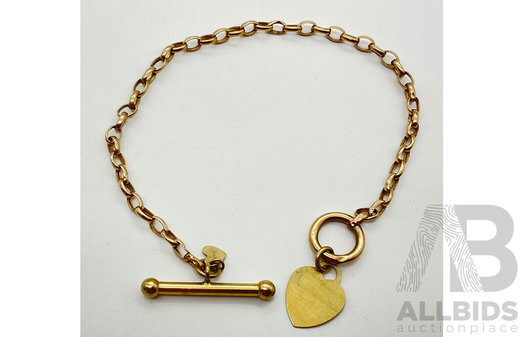 9CT Rose Gold Belcher Fob Bracelet, Made in Italy- 3.27 Grams