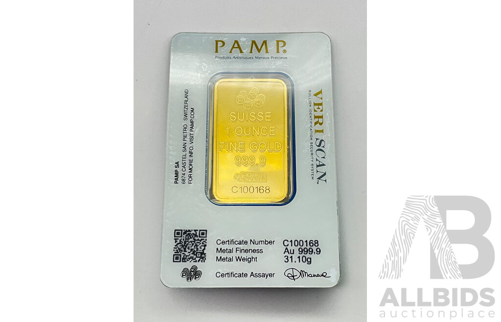 PAMP One Ounce Gold Bar 999.9