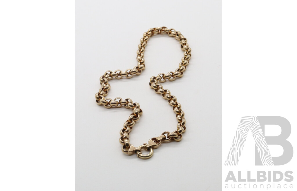 9ct Belcher Link Necklace with Bolt Ring Clasp, 22.02 Grams, Hallmarked 375 ITALY, 46cm