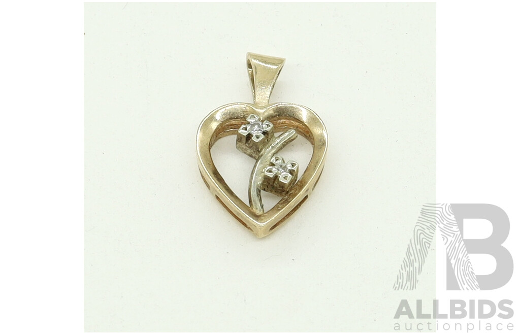 9ct Diamond Set Heart Pendant, 1.32 Grams