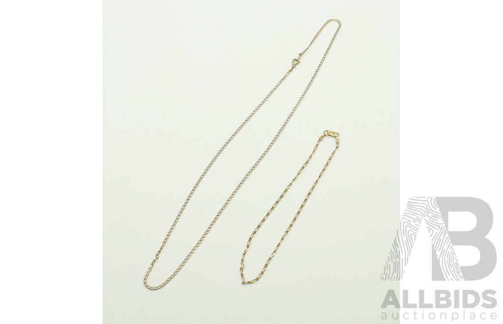 9ct Flat Curb Link Chain, 50cm and 9ct Figaro 1+1 Anklet, 26cm, Total Weight 4.28grams