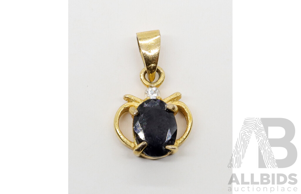 9ct Gold Sapphire & Diamond Pendant, 1.24 Grams