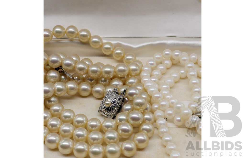 Double Strand Faux Pearls with 925 Clasp, Freshwater Cultured Pearl Single Strand, 925 Clasp