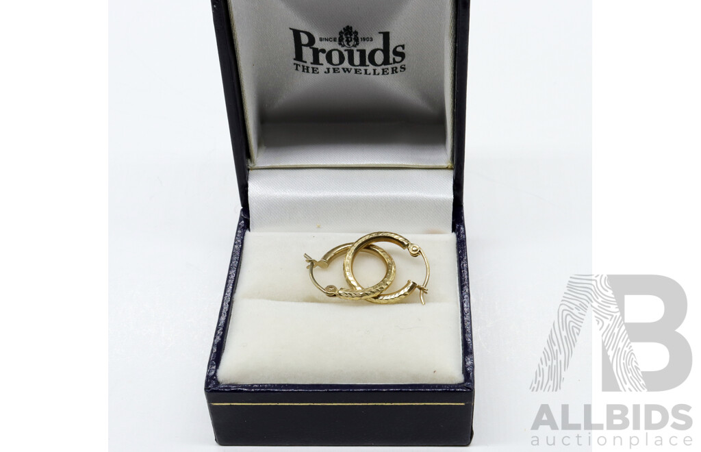 9ct Gold Hoops 14mm in Prouds Presentation Box, 0.57 Grams