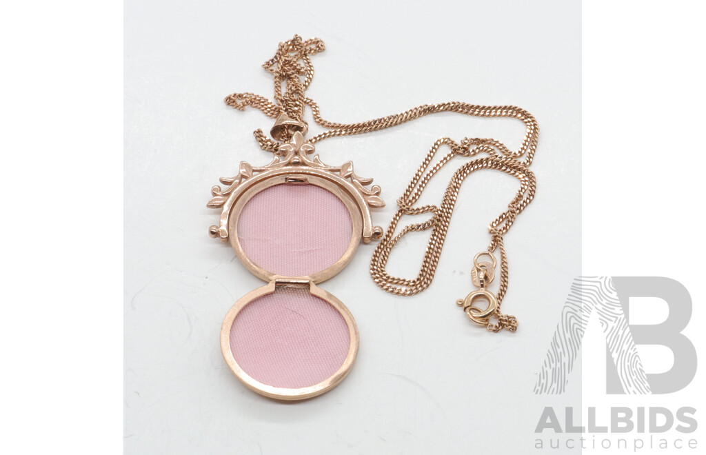 9ct Rose Gold Vintage Style Spinning Locket on 55cm RG Chain