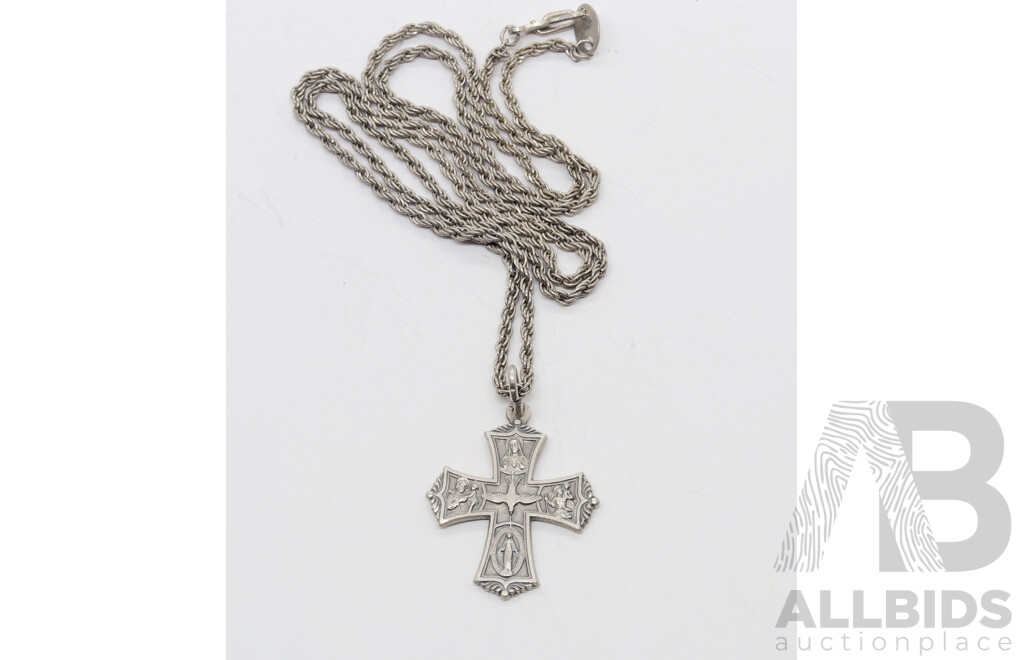 Silver Confirmation Souvenier Cross on 60cm Rope Link Chain