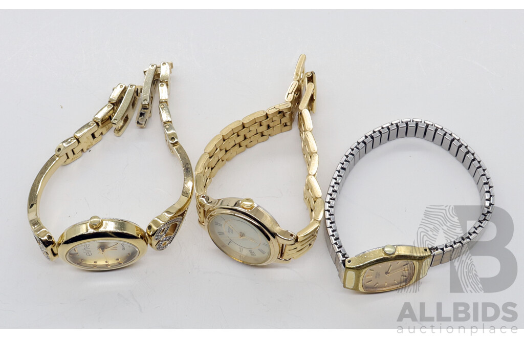 3 X Gold Plated Watches, Pulsar, Vintage Seiko & Elite