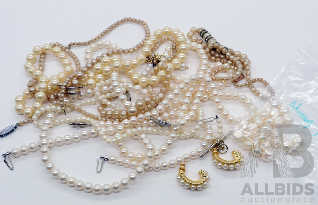 Large Collection of Faux Pearl Strands & 24 X Drilled Unstrung Freshwater Pearls