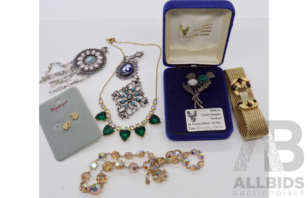 Vintage Aurora Borealis Beads, Mesh Bracelet and Other Vintage Jewellery Items