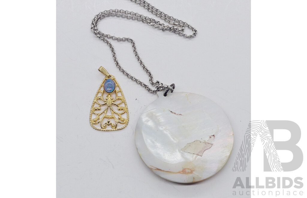 Stunning Enamel & Mother of Pearl Pendant on Sterling Silver Chain & Gold Plated Opal Triplet Pendant