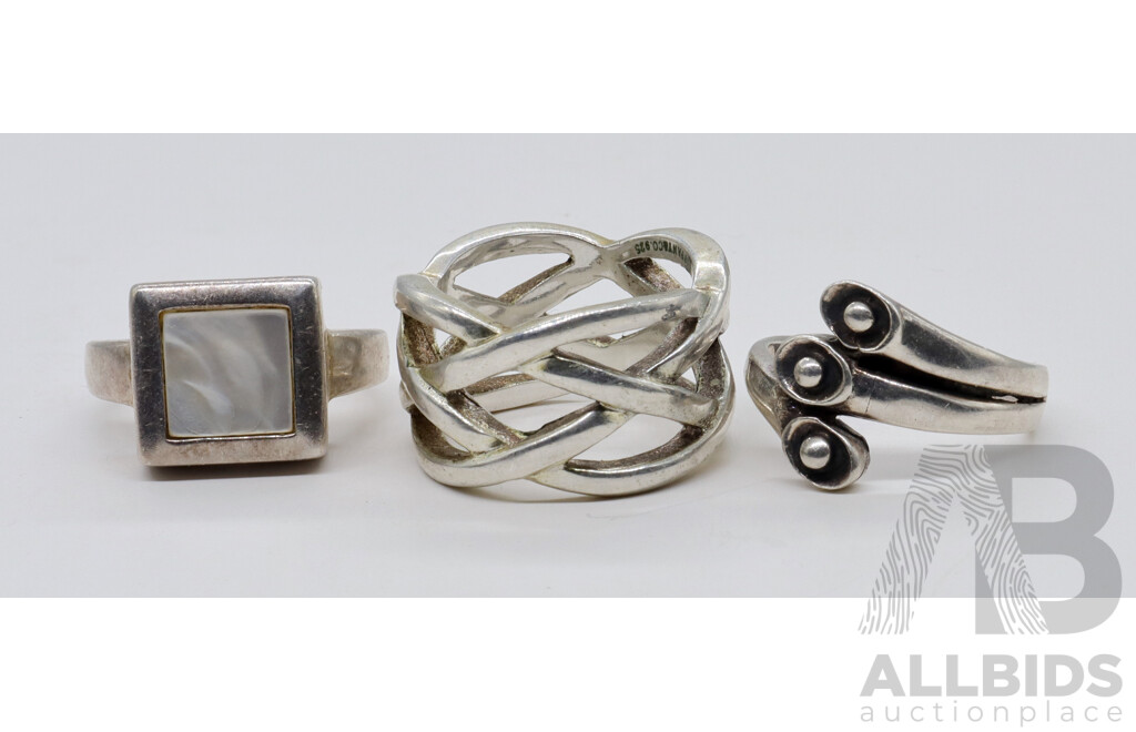 Sterling Silver Rings X 3, All Size O, Hallmarked 925