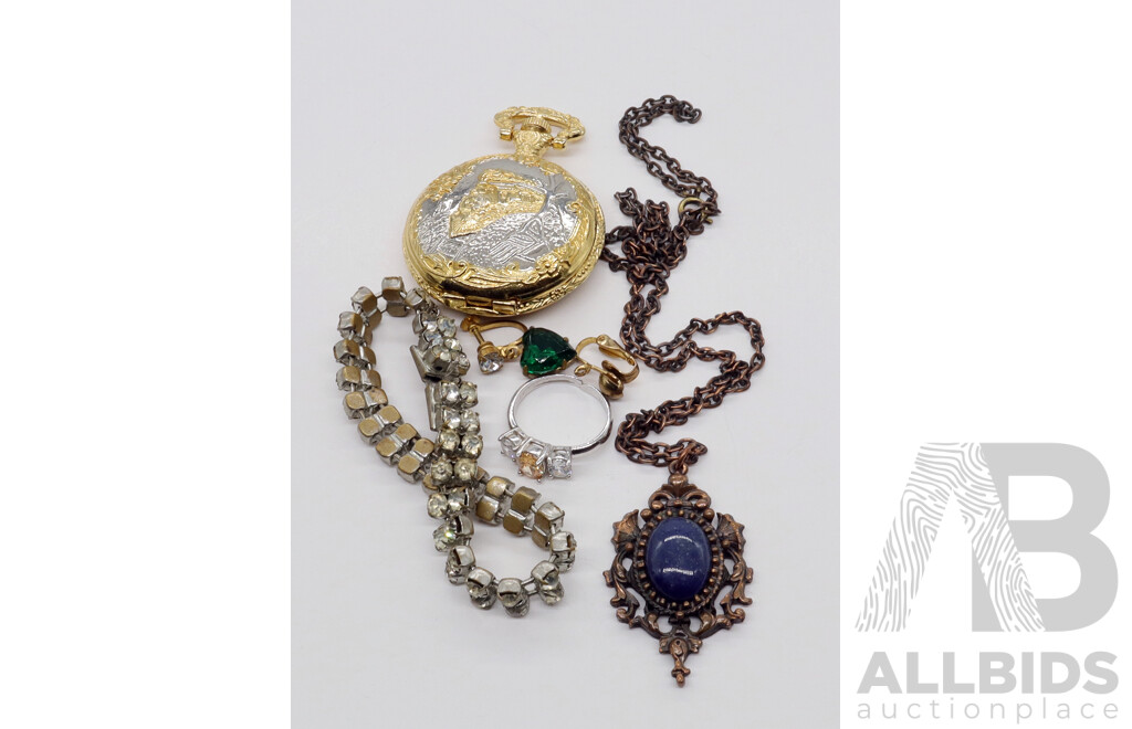 Geneva Pocket Fob Watch and Assorted Vintage Costume Jewellery Items