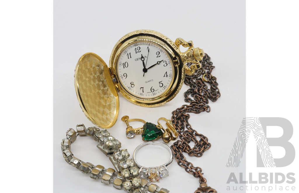 Geneva Pocket Fob Watch and Assorted Vintage Costume Jewellery Items