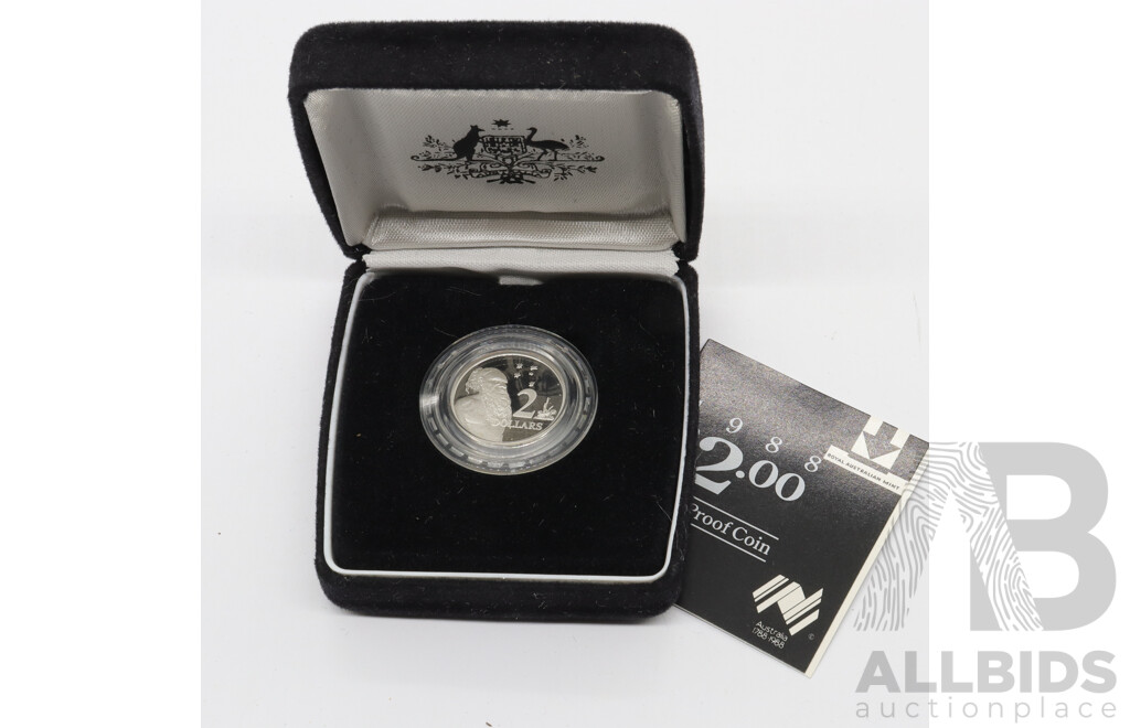 1988 Australian 8.35g Silver $2 Proof Coin in Presentation Box, Royal Austalian Mint