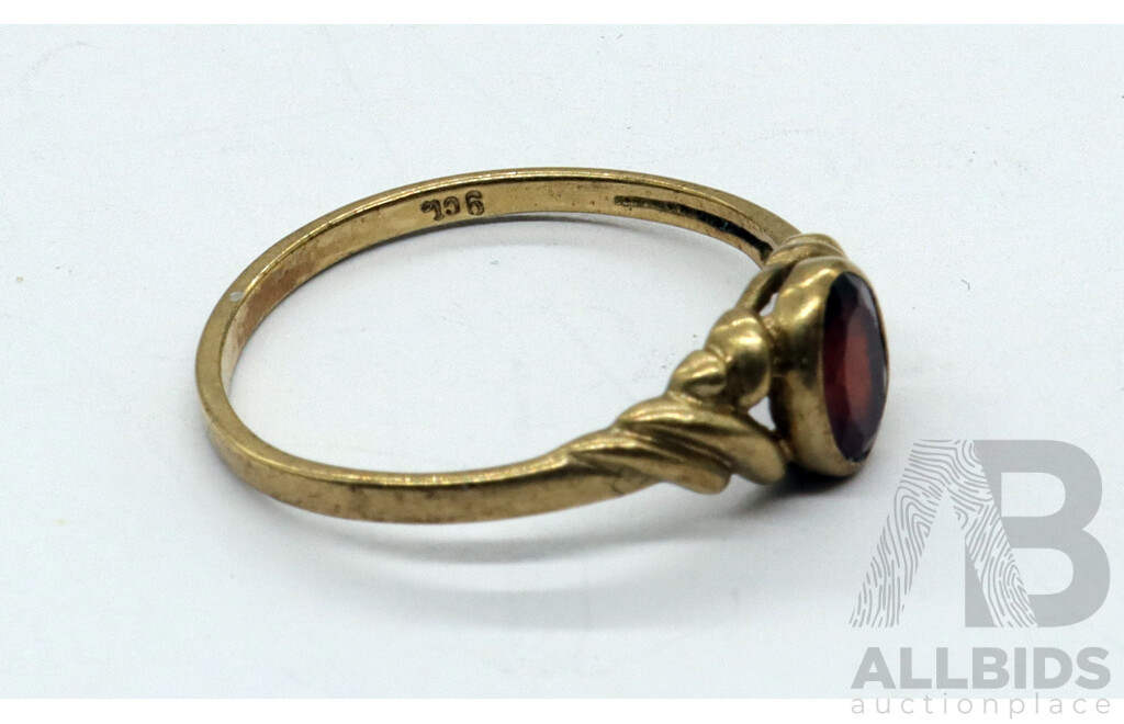 9ct Bezel Set Garnet Ring, Size N, 1.35 Grams, Hallmarked 9ct