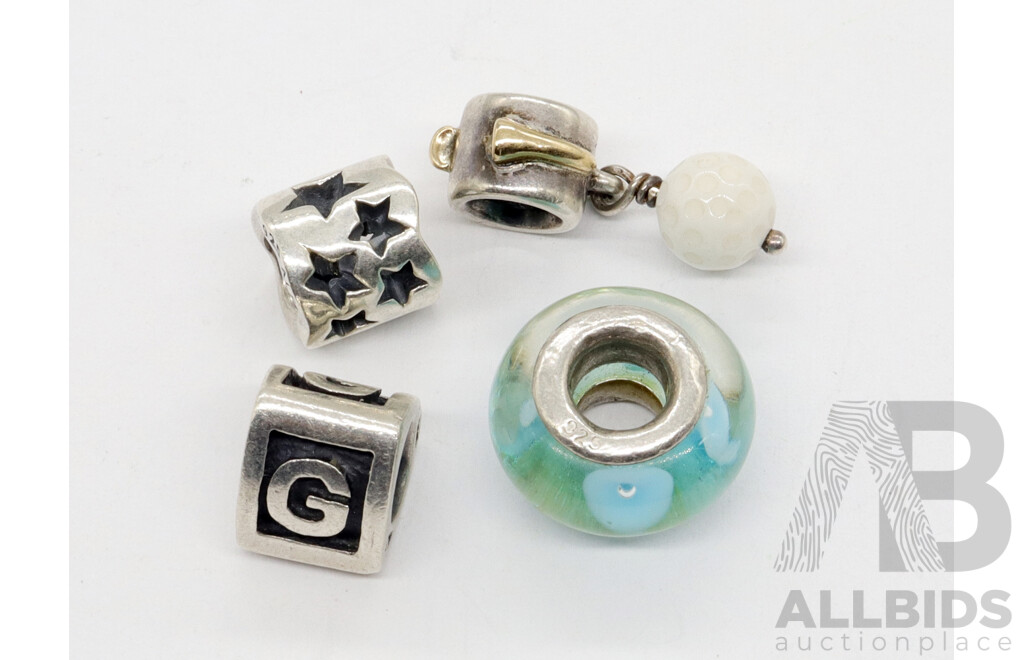Pandora Charms, All Hallmarked ALE925 - Punched Out Stars Bead , G Bead, Golf Ball Dangling Bead