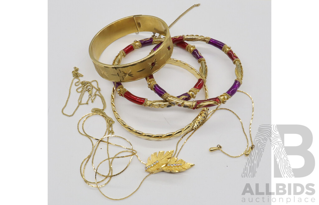 Collection of Gold Plated Indian Style Bangles and Other Gold Plated Chains