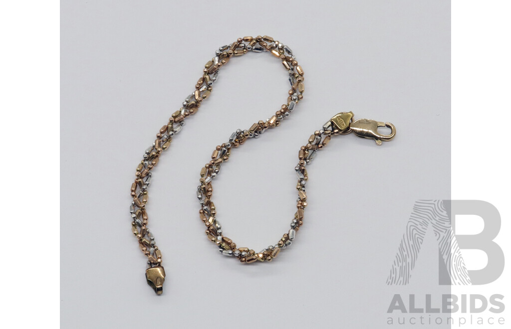 8ct Plated Tri Coloured Gold Fancy Link Bracelet, 20.5cm, 3.18 Grams