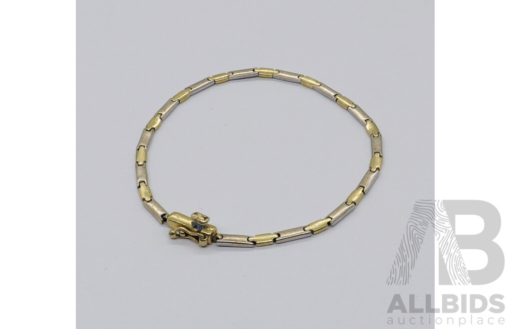 18ct White & Yellow Gold Bracelet, 19cm, 8.99 Grams, Hallmarked 750