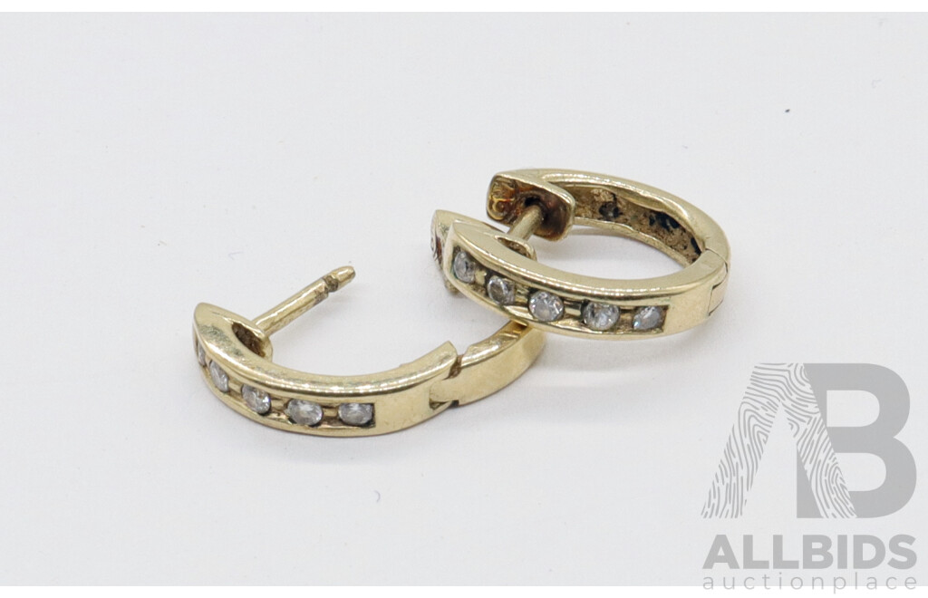 9ct Diamond Hoop Earrings, 10mm, Beadset with Tiny Diamonds TDW 0.05ct, 1.33 Grams