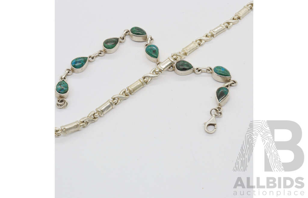 Sterling Silver Bracelets X 2, Fancy Link and Turquoise, 19.27 Grams 925