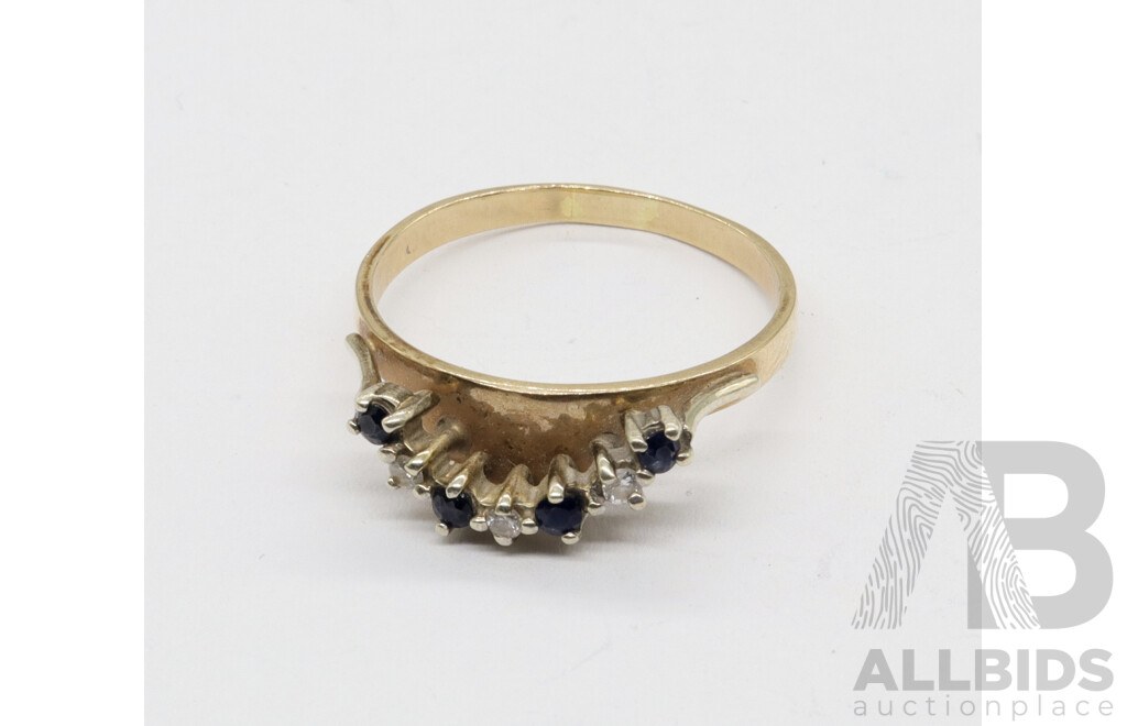 9ct Vintage Australian Sapphire & Diamond Curved Eternity Ring, Size Q, 2.36 Grams